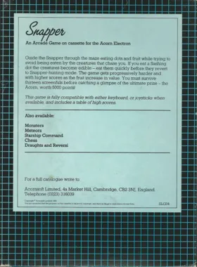 Acornsoft Snapper (1983)(Acornsoft) box cover back